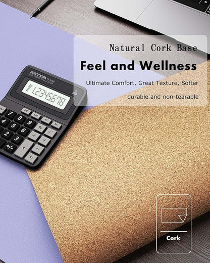 YSAGi Double-Sided Desk Pad, Leather Desk Mat, Eco Cork Desk Pad Protector, Large Mouse Pad for Desk, Waterproof Desk Blotter Pad, Desk Writing Pad for Office Work/Home (Purple+Cork, 47.2" x 23.6")