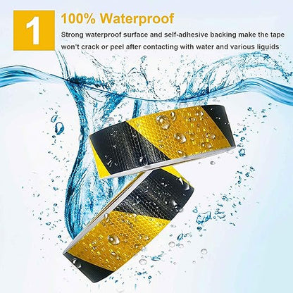 Waterproof Reflective Safety Tape Roll 2" X150' Yellow Black Striped Floor Marking Tape Hazard Caution Warning Tape Auto Truck Self-Adhesive Safety Sticker Strips for Wall Factory Trailer Vehicle