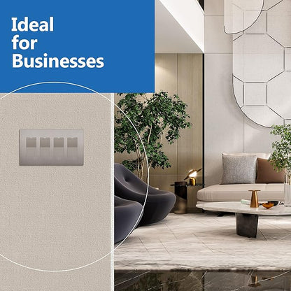 LIDER Brushed Finish Decorator Switch Cover, Screwless Wall Plate, Mid-Size 4-Gang 4.88" x 8.58", Unbreakable Polycarbonate Thermoplastic, UL Listed, LSWP-34M-BNK, Brushed Nickel