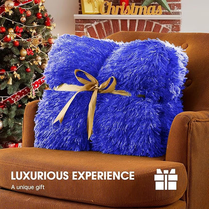 Heated Electric Blanket Queen–Faux Fur with Soft Thick SherpaWarm Winter Birthday Gifts for Women Grandma,Dual Control,10 Heat Settings,5 Time Settings, 84x90, Glacier Blue