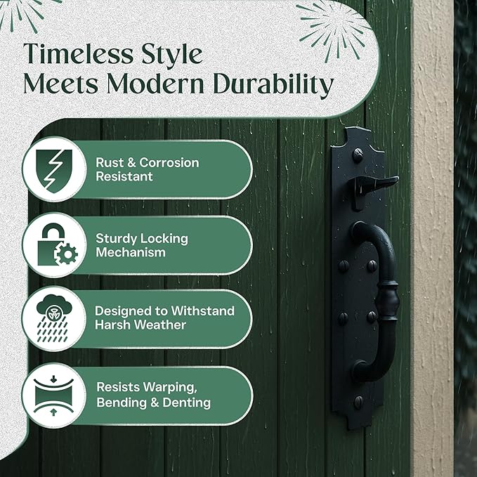 Renovators Supply Manufacturing Black Cast Iron Norfolk Door Latches Traditional Gate Or Door 8" Tall Thumb Latches Black Powder Coated Two Sided Gate Latch Locks with Mounting Hardware Pack of 10