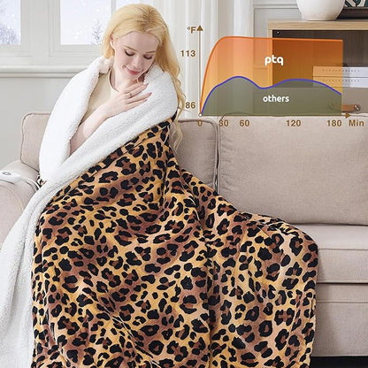 Heated Throw Blanket 50"x60", Electric Blanket with 6 Heat Settings & 1-12H Timer, Cozy Soft Flannel Sherpa, Machine Washable, Warm Gift for Women, Leopard