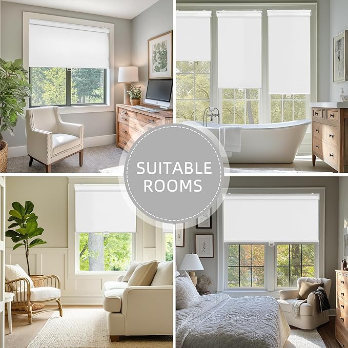 ChrisDowa Cordless Blackout Roller Shades for Windows, Thermal Insulated UV Protection Pull Down Shades, Total Blackout Window Blinds for Home, Office, Bedroom, Door (42" W x 72" H, White)