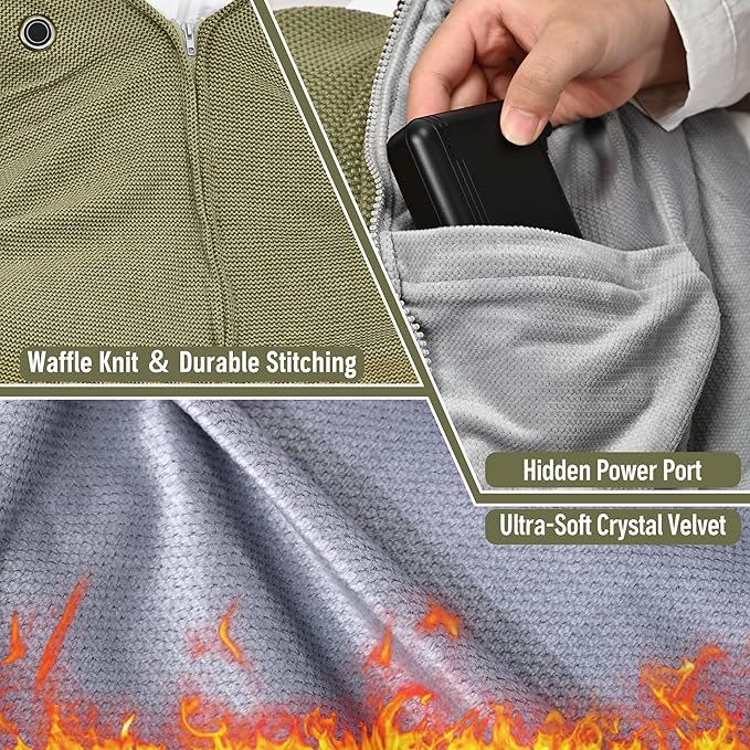 Wearable Heated Blanket Shawl 71" × 43", Includes 2× 20000mAh 22.2W Power Bank, 11 Heating Zones, 3 Heat Levels & 1–6H Timer, 20s Fast Warm, Machine Washable for Camping/Office/Travel (Green)