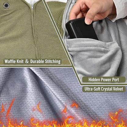 Wearable Heated Blanket Shawl 71" × 43", Includes 2× 20000mAh 22.2W Power Bank, 11 Heating Zones, 3 Heat Levels & 1–6H Timer, 20s Fast Warm, Machine Washable for Camping/Office/Travel (Green)