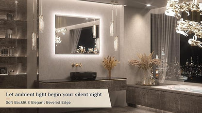 Keonjinn 40 x 30 Inch Backlit Mirror Bathroom, Frameless LED Mirror Beveled Edge, Safe Tempered Glass, UL-Listed, Anti-Fog, 3 Color Lights, Dimmable, Light Up Bathroom Wall Mirrors for Over Sink