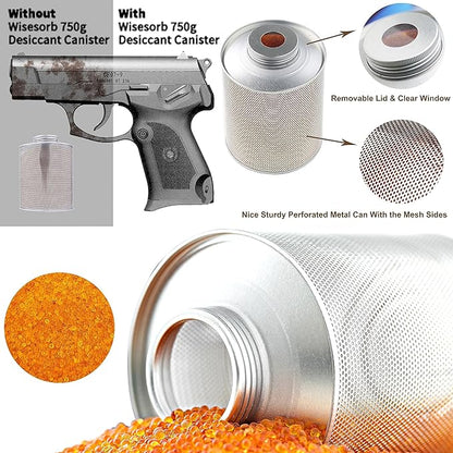 750 Grams 5 Pack Gun Safe Dehumidifier, Reusable Canister Desiccant Dehumidifier, Rechargeable 1.65 Lbs Indicating Silica Gel Orange To Green