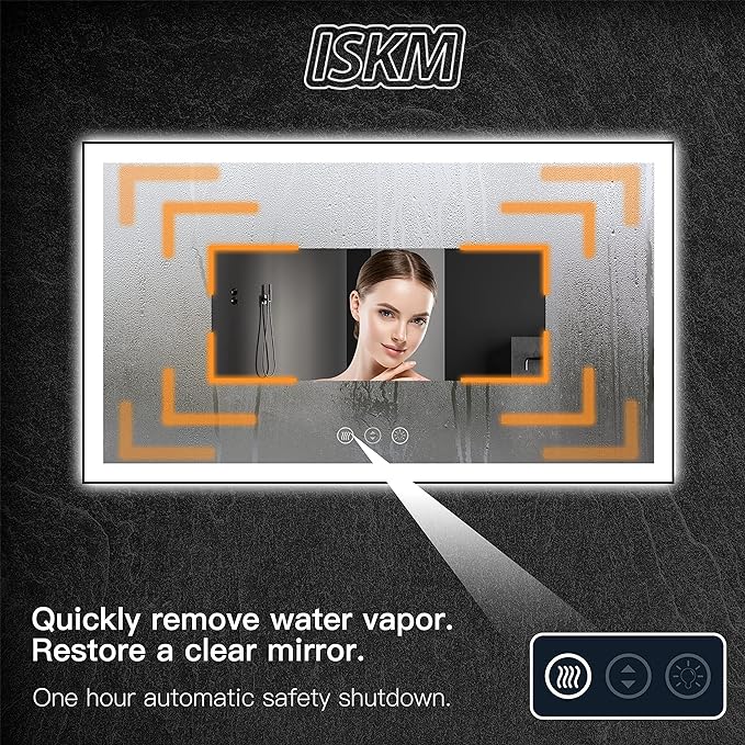 ISKM Framed LED Mirror for Bathroom 84"x40", Dimmable LED Bathroom Mirror with Lights, Anti-Fog, Front and Backlit Lighted Mirror 3-Colors, Shatterproof, Memory Function