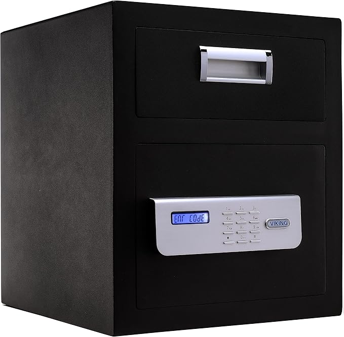 Viking Security Safe VS-40DS Heavy Duty Depository Safe with Drop Slot – Digital Keypad Money Safe for Cash, Business, Home, Office, Retail – Anti-Fish Design, LCD Display, Motorized Lock, Backup Key