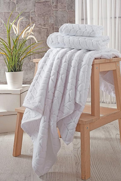 BAGNO MILANO Turkish Bath Towels, Soft Plush Jacquard Luxury Bath Towels, Quick Dry Towel Set (White, 2 pcs Bath Towel Set)
