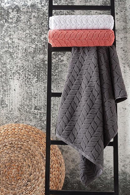 BAGNO MILANO Turkish Bath Towels, Soft Plush Jacquard Luxury Bath Towels, Quick Dry Towel Set (Charcoal, 2 pcs Bath Towel Set)